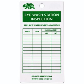 BearLOTO Eye Wash Inspection Tags | Double-Sided, 145 * 75mm, White and Green, 0.4mm Thick | Waterproof & Tear-Resistant Safety Tag Record Cards for Eye Wash Station | Accident Prevention (20-Pack)