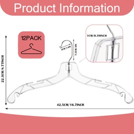 Bgtecho 12 Pack Clear Plastic Hangers, 16.7 Inch Shirt Hanger, Clear Acrylic Hanger with 360 Swivel Metal Hook and Notches, Space Saving Heavy Duty, Dress Hangers for Clothes Shirts Dresses