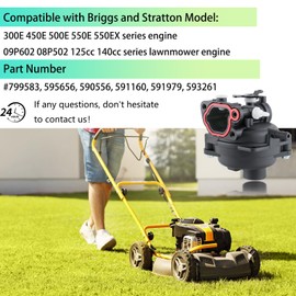 799583 Carburetor Parts for 300E 450E 500E 550E Series 08P502 09P602 125cc 140cc Lawnmower Engines Replace# 595656 590556 591979 593261, with 799579 Air Filter 595660 Cover