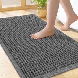 Homaxy Waffle Bath Mat Non Slip Boho Bathroom Mat - 40x60 cm, Dark Grey