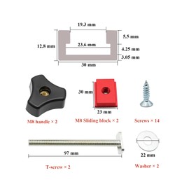 Iverntech Set of 2 Red 300mm Aluminum T Track T Slot Rails with M8 Slider, M8 Screws with Knob Screws, Self Tapping Screws for Woodworking Stencils