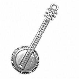 Sterling Silver 16" Mens Unisex 1.5mm Box Chain 3D Banjo Musical Instrument Pendant Necklace