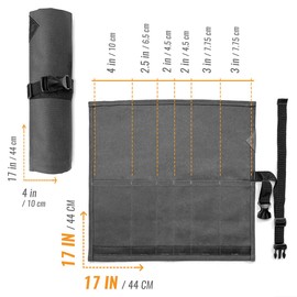 Under NY Sky Knife Roll Case - 6 Slots - Heavy Duty Waxed Canvas Pouch - Leather Reinforced - Portable Bag for Cooking Tools, Utensils, Cutlery Knives, Brushes - Chefs, Kitchen, Travel, Gift - Gray