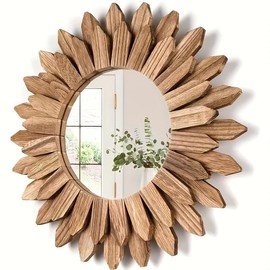 Bohemian Sunflower Wooden Mirror-Chic Wall Decor for Living Room, Bedroom, Entryway-Elegant Home Accent - Color: 3pc