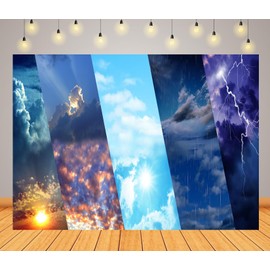 CORFOTO 9x6ft Fabric Weather Station Backdrop Sunny Cloudy Rainy Thunderstorm Background Meteorological News Themed Party Decorations Birthday Shoot Adult Portrait Photoshoot Booth Props Wallpaper