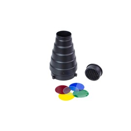 PhotoGeeks Conical Snoot for Flash | Bowens Fit | Includes Grid and 4 Coloured Gels | Available in Medium, Large and Extra Large (Medium)