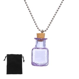 MECCANIXITY Vial Necklace, 24mm Small Glass Bottles Jars Pendants with Cork Stoppers Black Velvet Bag for Jewelry DIY Crafts Party Wedding Decor Favors, Cube Shaped, Purple