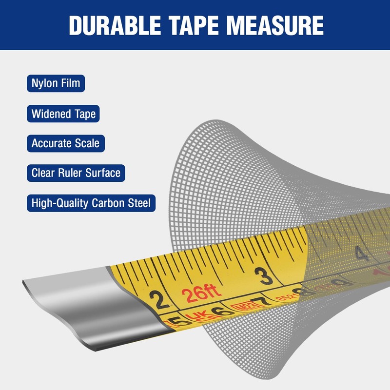 WORKPRO Tape Measure 8M 26FT, Retractable Professional Measuring Tape, Imperial
