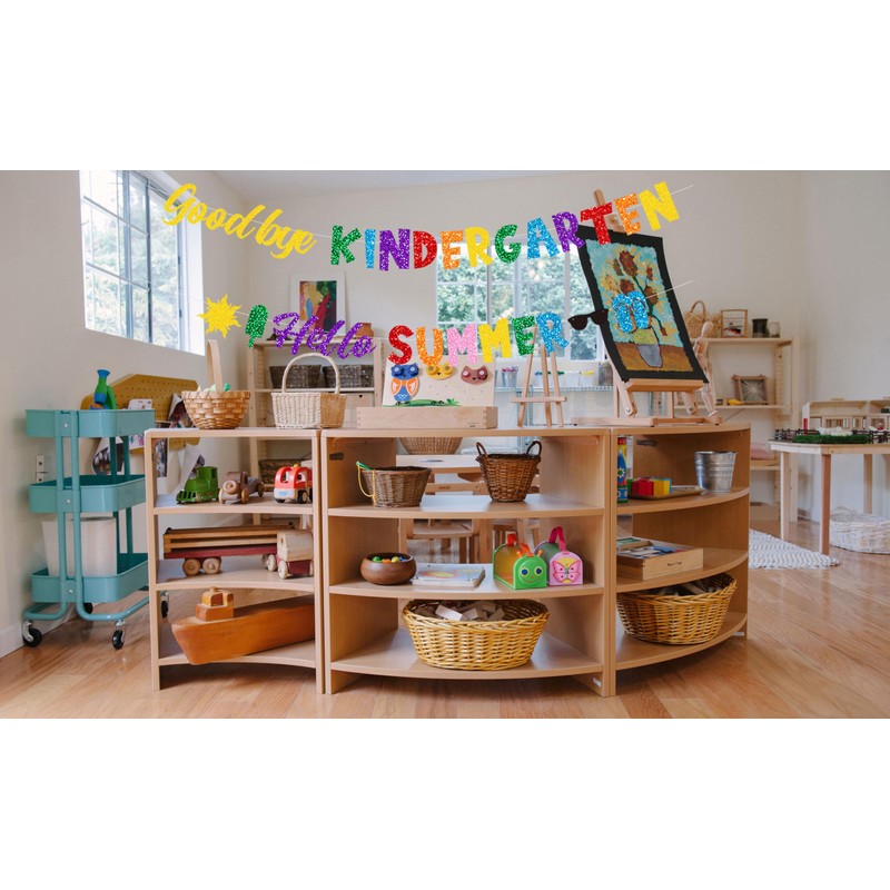 Glitter Goodbye Kindergarten Hello Summer Banner for Kindergarten graduation decorations,