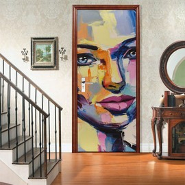 Door Sticker -3D Door Mural Peel and Stick, Removable Self-Adhesive Abstract Portrait Printed Door Wallpaper for Home Decor, 30.31 "W x 78.74 "L, Set of 2 Sheets