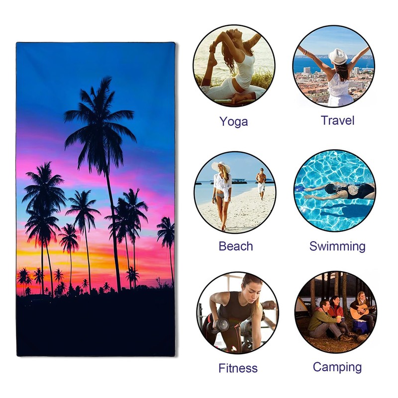 YISUMEI Sunset Coconut Tree Beach Towels for Adults Extra Large