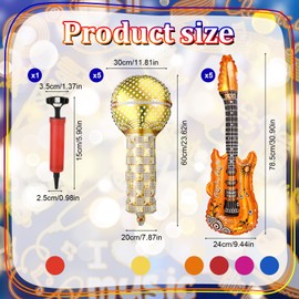 GSrenyu 11pcs Inflatable Instruments Party Props,Guitar Microphone and Small Inflatable Pump for 70s 80s Disco Party Kids Adults Party Decoration