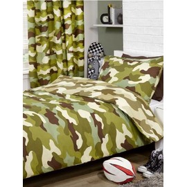 Price Right Home Army Camouflage Green Kids/Teens Bedroom Range - Duvet Cover Set, Fitted Sheet Set & Curtains Available (Single Duvet Cover Set)