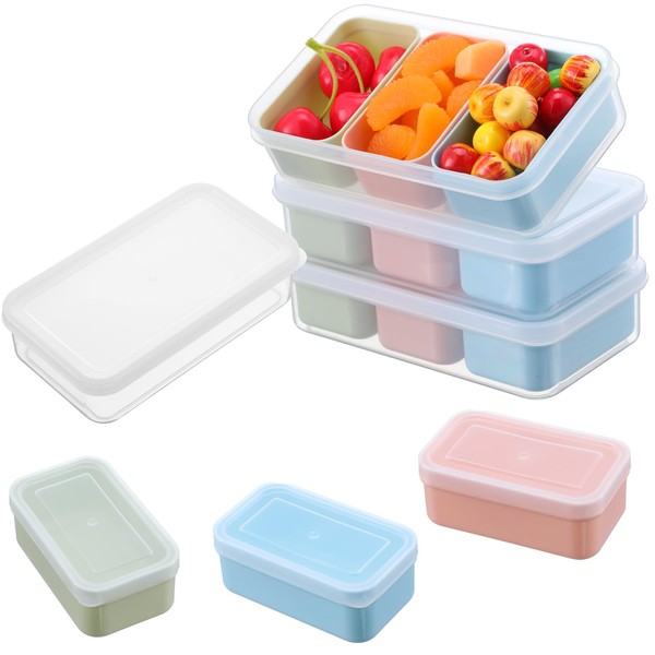mekueeex 4 Set Snack Containers with 3 Removable Compartments Reusable