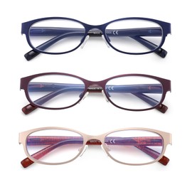 3-Pack Reading Glasses for Women Blue Light Blocking Stylish Full Frame Metal Computer Readers Anti UV/Eye Strain/Glare