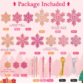 K1tpde 72PCS Glitter Icicle Christmas Snowflake Ornaments for Christmas Trees Plastic Icicle Snowflake Tree Ornaments Christmas Hanging Decorations for Winter Holiday Xmas Tree Window(Pink&Rose)