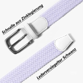 LAKIDAY Braided Fabric Belt Elastic Stretch Belt for Men and Women High Quality and Comfortable Width 3.5 cm Length 100-130 cm, White