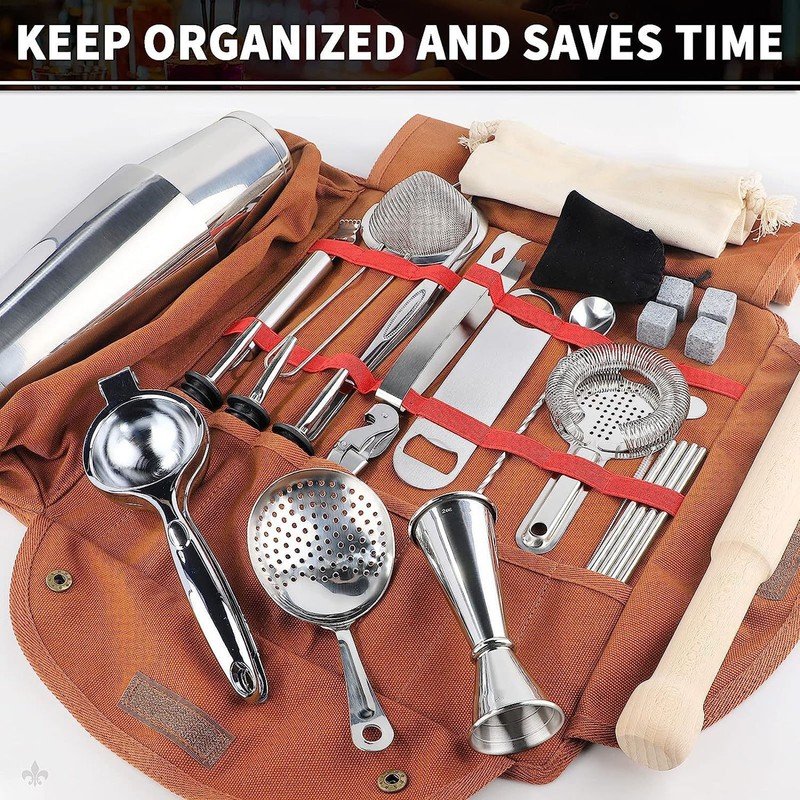 Bartender Tool Bag Bar Kit Bag Waterproof Canvas Multiple Compartments