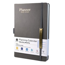 Diary 2025-2026 - 18 Month Mid Year Diary from Jul. 2025 to Dec.2026, A5 Week to View Diary, Weekly & Monthly Planner with Leather Cover, Pen Loop, Inner Pocket (Grey)