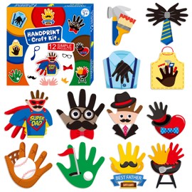 WATINC Appreciate Handprint Art Craft - 12Pcs Super Dad Easy DIY Kit,Tie Golf Baseball Thankful Themed Arts Supplies Preschool Classroom Hand Print Activity Party Favors for Kids Toddlers