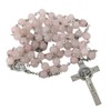 Rose Quartz Gemstone Rosary Beads Necklace with Silver Cross Pendant