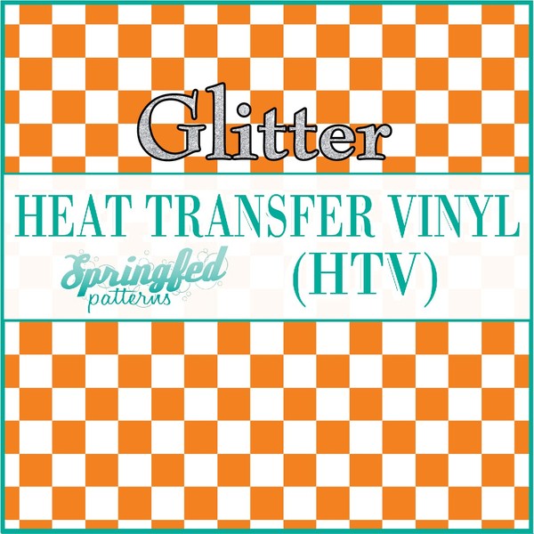Large Orange & White Checkered Pattern #1 Glitter HTV 12x18