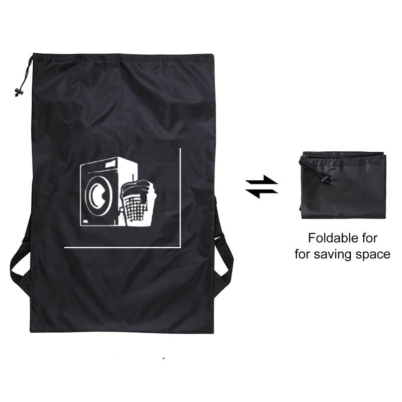 Maishijie 2 x Heavy Duty Cotton Linen Laundry Bags (Black-1)