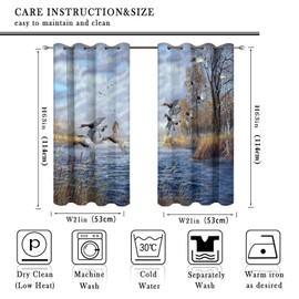 Kazynee Rustic Forest Wildlife Pheasants Room Darkening Blackout Window Curtains with Grommets,Retro Fall Farmhouse Lakeside Nature Scenery Energy Efficient Window Treatment 2 Panels 45L x 21W