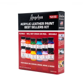 Kit de pintura acrílica de cuero Angelus Best Sellers (12 colores / 1 oz)