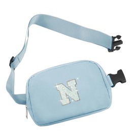 COSHAYSOO Blue Belt Bag Small Waist Fanny Pack Crossbody Purse with Initial Letter Patch for Teenager Girl Women, Nylon Cross Body Travel Chest Pouch Trendy Cool Christmas Gift (N)