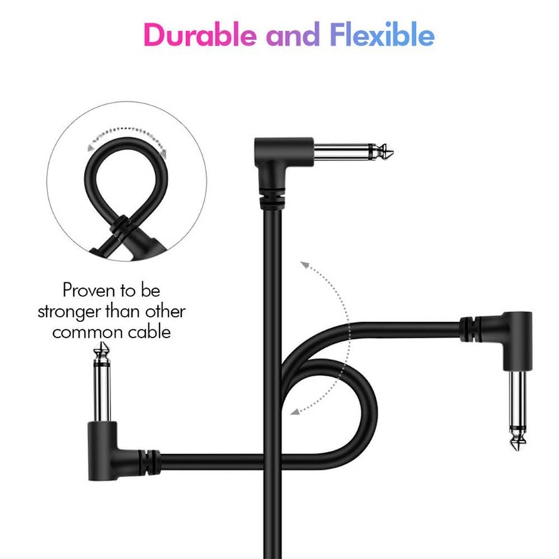 Guitar Pedal Cable Set, 6-Pack, Right Angle Connectors, Noise-Free Effect
