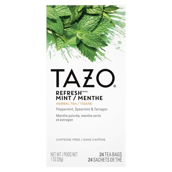 TAZO Refresh Mint Enveloped Hot Tea Bags Herbal, Caffeine Free, Non GMO, 24 Count, Pack of 6