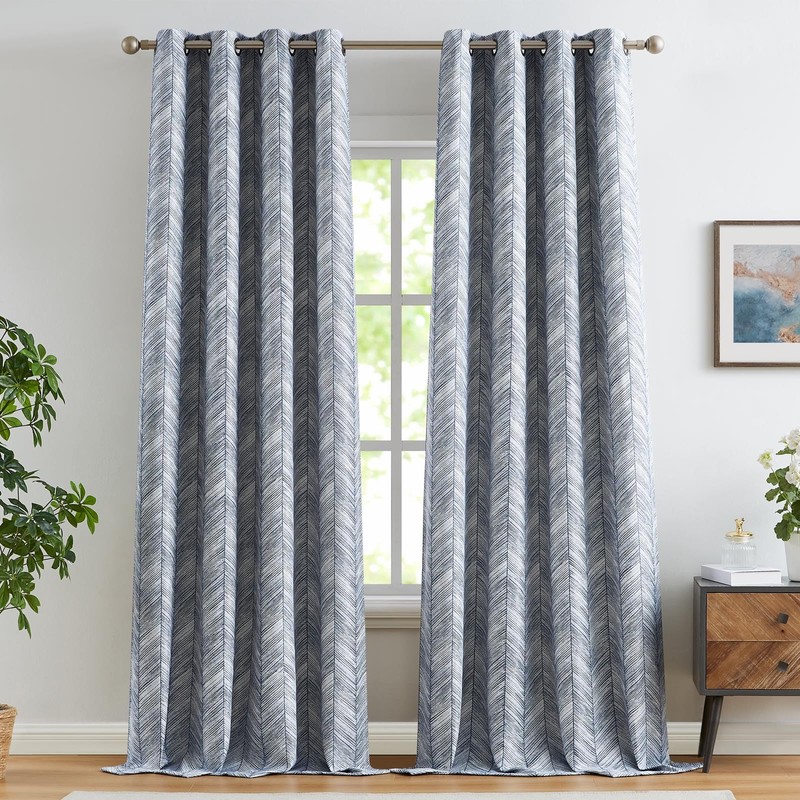 jinchan Blue Printed Curtains 96 Inch Length for Living Room