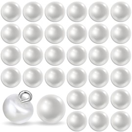 Aeaocvo 30 PCS Pearl Buttons for Clothes, Sew on Pearls, 10mm Sewing Buttons, Decorative White Pearl Buttons for Wedding Dresses, Shirts, Jewelry, DIY Crafts, Plastic Resin Sewing Buttons
