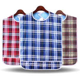 heizi Nursing Apron, Meal Apron, Set of 3, Waterproof, With Pockets, For Adults, Velcro Tape, One Touch (Red, Blue, Brown)