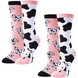 HAPPYPOP Funny Cow Print Stuff - Cow Socks Women Funny Cow Print Gifts Cow Gifts for Cow Lovers Teen Girls Mismatched Socks
