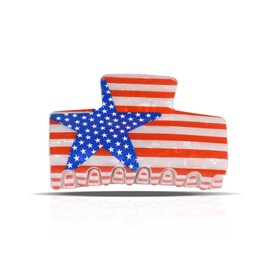 4th of July Fun Hair Clips,Funny Cute Rectangle Shape Claw Clips,American Flag Stars Acrylic Hair Clip Red,White and Blue Patriotic Accessories for Women and Girls