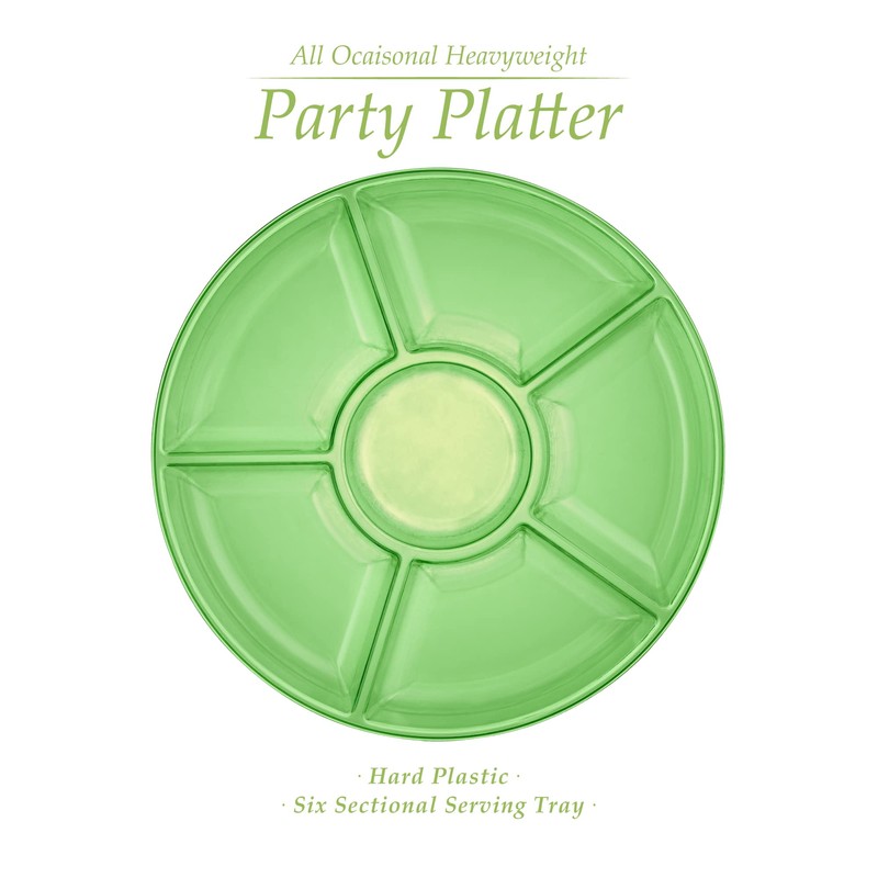 Plasticpro 6 Sectional Round Plastic Serving Tray/Platter (2, Green)
