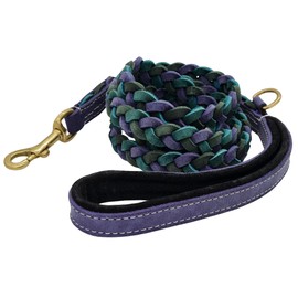 Blazing Paws Vibrania 6 Ft Super Soft Braided Leather Dog Leash, Heavy Duty with Side Ring, Full Braided in Teal Green Blue Distressed Leather (6 Ft L x 3/4" W, Blue Mix)