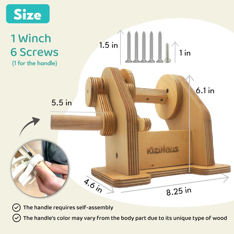 kizihaus Wooden Hand Winch Toy – Bucket Pulley System for