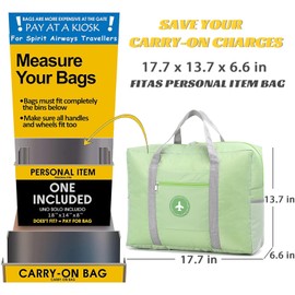 INVODA Foldable Duffle Bag - Spirit Airlines Personal Item for Women & Men - Lightweight Short Trip Carry On Sports Gym Tote Weekender Overnight Bag (Green)