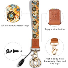 Yiflin Cute Wrist Lanyard for Keys, Keychain, Wallet, Id Holder, Cell Phone, Wristlet Lanyard Key Chain Holder（Rainbow Sunflower）