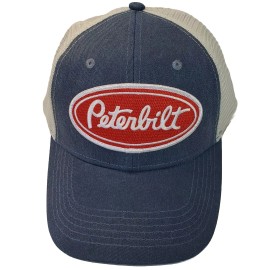 Sportsman Headwear Peterbilt Red Patch Garment Washed Sportsman Trucker Hat Snapback Navy/Stone