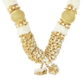 Mala Artificial Flowers Ribbon Garland Haar Large Mala for Idol-Mala for God, Pooja Sringar Articles Ornament for Multipurpose Indian Traditional Festival Ganesha Decoration (Size:-14")(White)