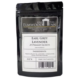 Elmwood Inn Fine Teas, Earl Grey Lavender Black Tea, 25 Pyramid Sachet Tea Bags