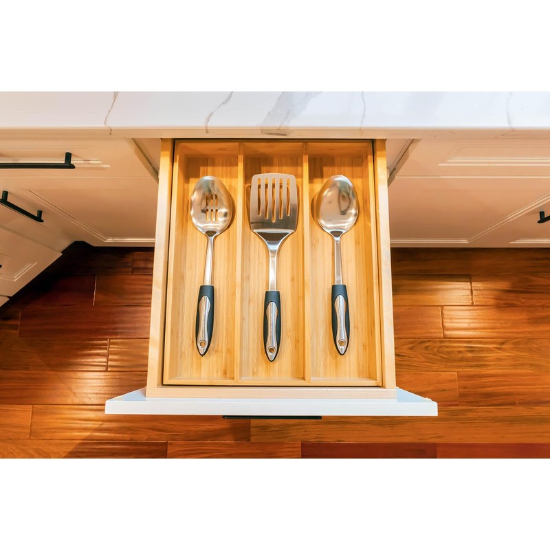 Umilife Bamboo Kitchen Utensils Organizer, 13 Inch Drawer Dividers for