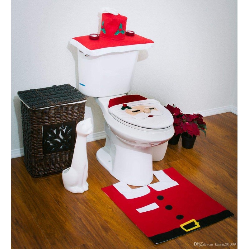 SHATCHI Christmas Santa Toilet Seat Cover and Mat Bathroom Set