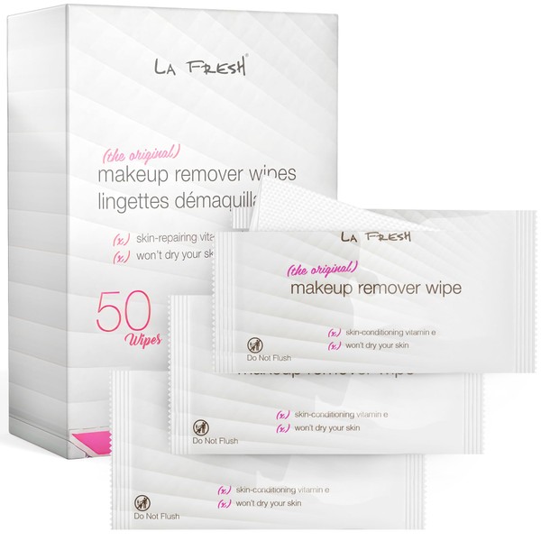 LA Fresh Makeup Remover Wipes with Vitamin E - Make up Remover Wipes for Face, Eyes, Lips - Face Wipes Travel Essentials - Case of 50ct Makeup Wipes