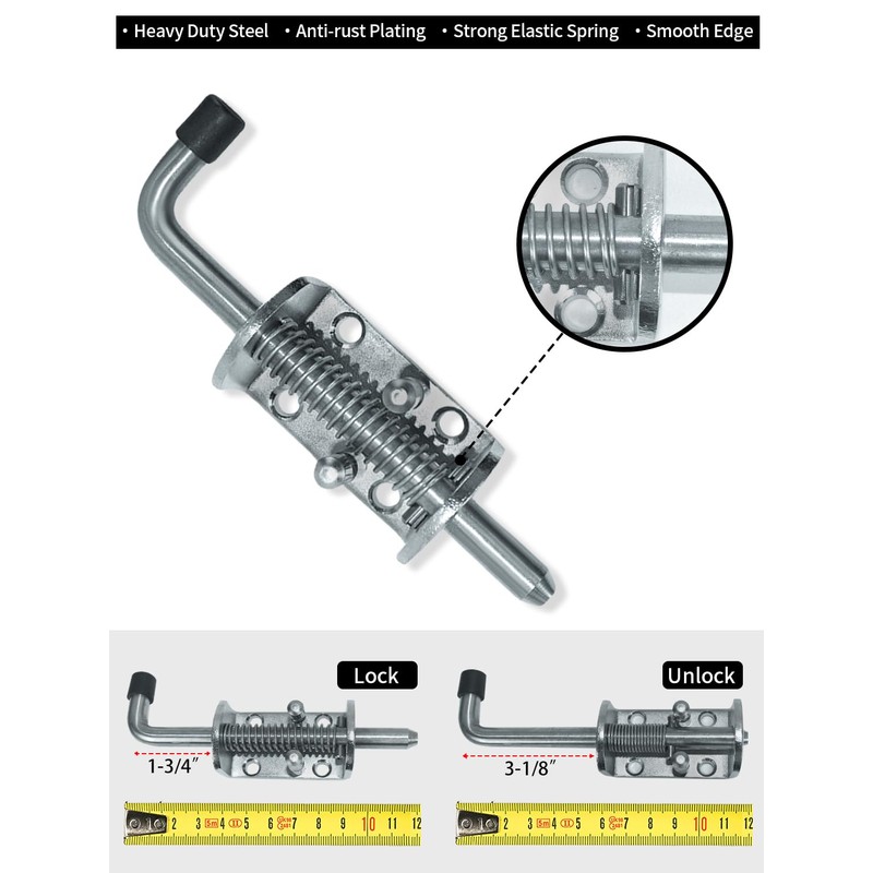 Quality Life Spring Loaded Gate Latch Pin Barrel Bolt 6in