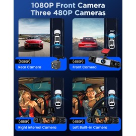 NHOPEEW 4 Channel Front and Rear Dash Cam for Cars with 3.16 Inch Display - 360° Dash Cam with 8R Night Vision, Loop Recording and Motion Detection